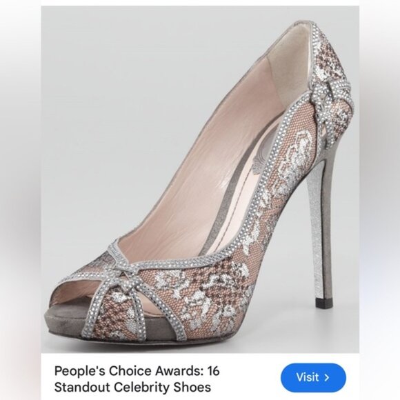 - Celebrity’s choice Rene Caovilla Crystal trim silver lace - Picture 1 of 7